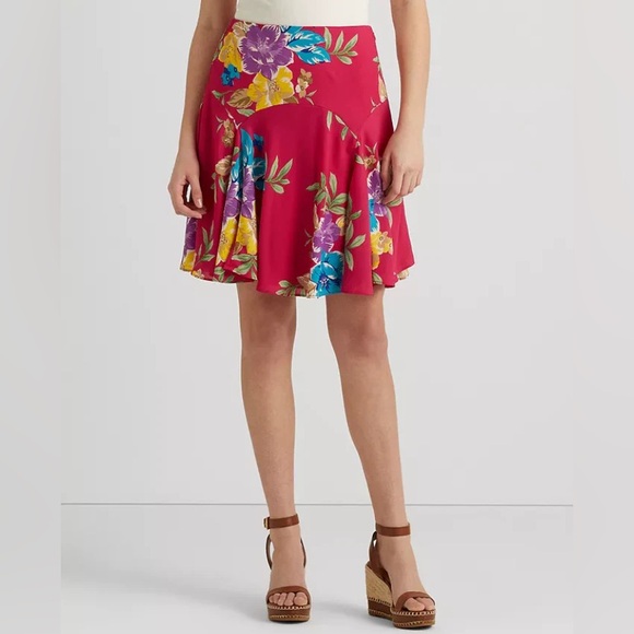 Lauren Ralph Lauren black label Vibrant Floral Georgette Skirt - pink and Yellow